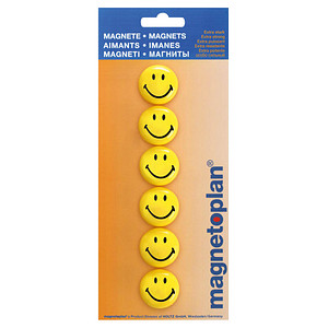 4013695028453 - Magnet ® Smiley 30mm 005kg Ferrit gelb 6 St Pack Durchmesser 30 mm - Magnetoplan