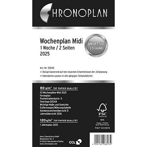 CHRONOPLAN Kalendereinlage 2025 Wochenplan Midi (9,6 x 17,2 cm)