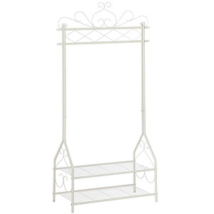 6955880329311 - Songmics - Kleiderständer im Vintage-Stil Garderobenständer mit Kleiderstange und 2 Ablagen aus Metall 92 x 173 x 41cm Beige HSR07W - Beige 6955880329311 - Songmics - Kleiderständer im Vintage-Stil Garderobenständer mit Kleiderstange und 2 Ablagen aus Metall 92 x 173 x 41cm Beige HSR07W - Beige