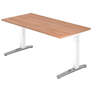 Hammerbacher Schreibtisch VXB, manuell höhenverstellbar, 85cm (H), 160x80cm (BxT), nussbaum / weiß 4032062169506 Hammerbacher 3 Stück