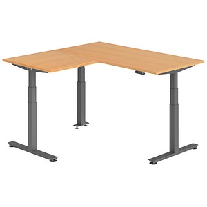Hammerbacher Sitz-Steh-Schreibtisch VXDSM, elektrisch höhenverstellbar, 127cm (H), 160x160cm (BxT), buche / graphit 4032062327104 Hammerbache 6 Stück