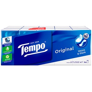 7322540786514 - Taschentücher Tempo® Original 4-lagig dermatologisch getestet waschmaschinenfest biologisch abbaubar Zellstoff weiß 15 Päckchen á 10 Tücher