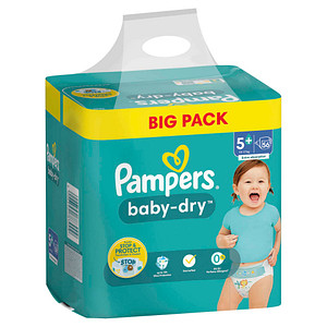 Pampers® Windeln baby-dry™ BIG PACK  Größe Gr.5+ (12-17 kg) für Babys und Kleinkinder (4-18 Monate), 56 St.