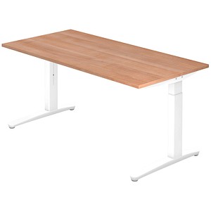 Hammerbacher Schreibtisch VXB, manuell höhenverstellbar, 85cm (H), 160x80cm (BxT), nussbaum / weiß 4032062169513 Hammerbacher 3 Stück