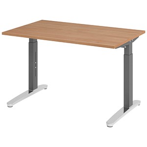 Hammerbacher Schreibtisch VXB, manuell höhenverstellbar, 85cm (H), 120x80cm (BxT), nussbaum / graphit 4032062172346 Hammerbacher 2 Stück