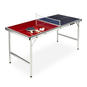 4052025289195 - Relaxdays - Klappbare Tischtennisplatte tragbar Netz 2 Schläger 3 Bälle Alu mdf hbt 675 x 151 x 675 cm blau rot