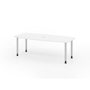 4032062315149 - HAMMERBACHER Konferenztisch KT22C weiß Tonnenform Rundrohr silber 2200 x 830 - 1030 x 720 - 740 cm