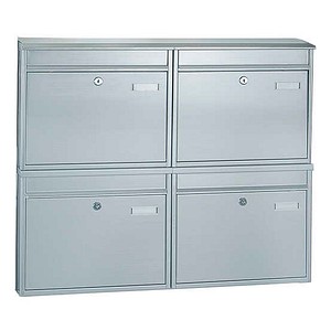 Briefkastenanlage mit 4 Briefkästen ohne Ständer H 635 x B 720 x T 125 mm Edelstahl
