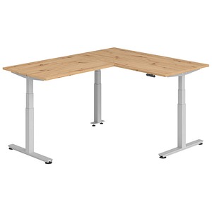 Hammerbacher Sitz-Steh-Schreibtisch VXDSM, elektrisch höhenverstellbar, 127cm (H), 200x160cm (BxT), asteiche / silber 4032062327531 Hammerbac 6 Stück