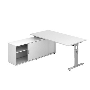 4032062282755 - höhenverstellbarer Schreibtisch weiß rechteckig T-Fuß-Gestell weiß 1600 x 800 cm