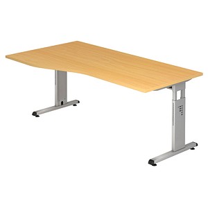 HAMMERBACHER OS 18 höhenverstellbarer Schreibtisch buche Trapezform, C-Fuß-Gestell silber 180,0 x 80,0/100,0 cm