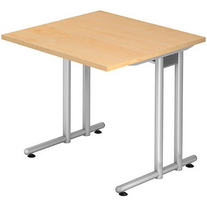 4032062011775 - Schreibtisch JENA C-Fuß Rechteck B 800 x T 800 x H 720 mm Gestell alusilber Ahorn-Dekor