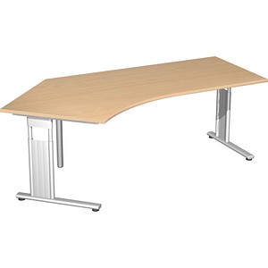 4038933411156 - Flex höhenverstellbarer Schreibtisch buche L-Form C-Fuß-Gestell silber 2166 x 1130 cm