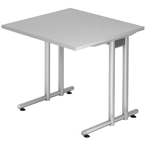 4032062011782 - HAMMERBACHER NS08 Schreibtisch lichtgrau quadratisch C-Fuß-Gestell silber 800 x 800 cm