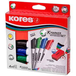 Kores Whiteboardmarker 3-5mm Keilspitze Set mit 4 Farben + Schwamm