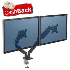 AKTION: Fellowes Monitor-Halterung Platinum Series 8042501 schwarz für 2 Monitore, Tischklemme, Tischbohrung mit CashBac