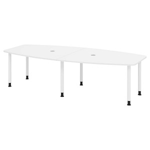 4032062316023 - Konferenztisch manuell höhenverstellbar 72-74cm (H) 280cmx85-130cm (BxT) 10 Personen Tonnenform weiß   weiß 4032062316023 H