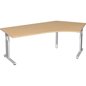 4038933411187 - Flex höhenverstellbarer Schreibtisch buche L-Form C-Fuß-Gestell silber 2166 x 1130 cm