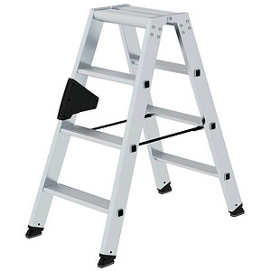 4031405402089 - Munk Stufen-Stehleiter 2 x 4 Stufen Aluminium Rechteckrohr-Holme 80 mm Stufen ergo-pad® Griffzone nivello® Leiterschuhe bis 150 kg
