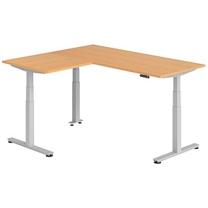Hammerbacher Sitz-Steh-Schreibtisch VXDSM, elektrisch höhenverstellbar, 127cm (H), 160x180cm (BxT), buche / silber 4032062327340 Hammerbacher 6 Stück