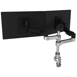 8719274491064 - r-go Monitor-Halterung Caparo 4 D2 Twin silber schwarz für 2 Monitore Tischklemme Tischbohrung