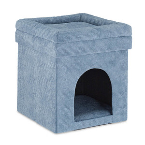 4052025306687 - Relaxdays Katzenhöhle Hocker Versteck für Katzen & kleine Hunde Kissen faltbar Sitzhocker HBT 42 x 38 x 38 cm grau