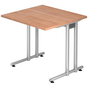 4032062014929 - Schreibtisch JENA C-Fuß Rechteck B 800 x T 800 x H 720 mm Gestell alusilber Nussbaum-Dekor 4032062014929 - Schreibtisch JENA C-Fuß Rechteck B 800 x T 800 x H 720 mm Gestell alusilber Nussbaum-Dekor