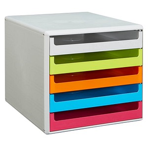 M&M Schubladenbox grau, grün, orange, blau, rot 30050967, DIN A4 mit 5  Schubladen | office discount | Stifte & Schreibwaren