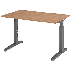 4032062172353 - eurokraft pro ANNY - Schreibtisch mit C-Fußgestell höhenverstellbar 650 - 850 mm Breite 1200 mm Nussbaum-Dekor   graphit