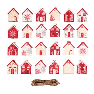 4006166935589 - Adventskalenderzahlen Holzhaus 1- 24 natur rot weiß