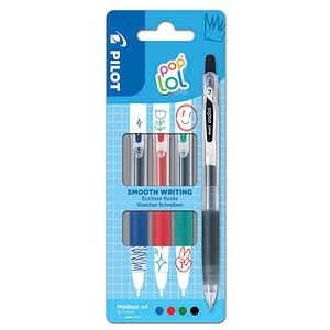 PILOT pop´lol Gelschreiber-Set Classic 0,4 mm, Schreibfarbe: farbsortiert, 4 St.