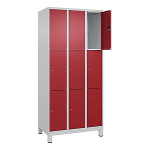 4066681681064 - Schließfachschrank Classic Plus lichtgrau rubinrot 080010-303 S10001 9 Schließfächer 900 x 500 x 1950 cm 4066681681064 C+P-