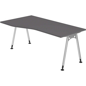 4032062321775 - AS18 höhenverstellbarer Schreibtisch grafit Trapezform A-Fuß-Gestell silber 1800 x 800 cm