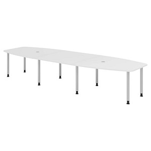 4032062315170 - HAMMERBACHER Konferenztisch KT40C weiß Tonnenform Rundrohr silber 4000 x 850 - 1300 x 720 - 740 cm