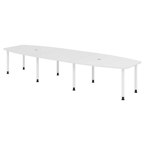 4032062316221 - HAMMERBACHER Konferenztisch KT40C weiß Tonnenform Rundrohr grau 4000 x 850 1300 x 720 - 740 cm