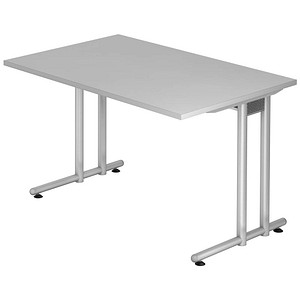 4032062011836 - HAMMERBACHER Prokura Schreibtisch lichtgrau rechteckig C-Fuß-Gestell silber 1200 x 800 cm