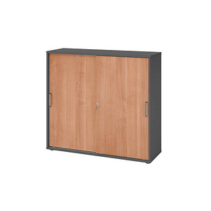 Hammerbacher Schiebetürenschrank V1752/V1753 V1753S/G/N/SG, abschließbar, 3 OH, graphit/nussbaum, 120x110x40cm (BxHxT) 4032062319352 Hammerba