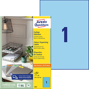 4004182034712 - AVERY Zweckform Universaletiketten 3471 2100 x 2970 mm Blau 100 Stück