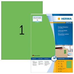 4008705044042 - HERMA Farbige Etiketten A4 210x297 mm grün Papier matt 100 St - Grün - Selbstklebendes Druckeretikett - A4 - Papier - Laser Inkjet - Dauerhaft