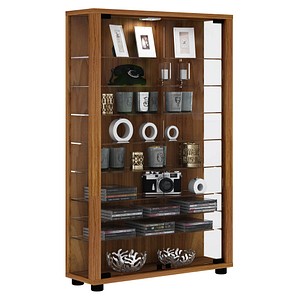 4051814336935 - Ebuy24 - Lumo Mini Vitrinenschrank 2 Glastüren Glasvitrinen mit LED-Leuchten Kern-Nussbaum dekor - Braun