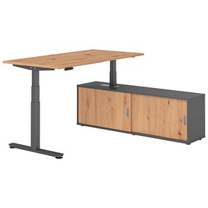 4032062330050 - VXDSM16SB elektrisch höhenverstellbarer Schreibtisch asteiche rechteckig T-Fuß-Gestell grau 1600 x 800 cm