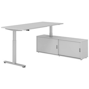 4032062329382 - VXMST19SB elektrisch höhenverstellbarer Schreibtisch lichtgrau rechteckig T-Fuß-Gestell silber 1800 x 800 cm