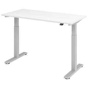 4032062189375 - Schreibtisch Mini VXMST614 W S elektrisch höhenverstellbar  140x672cm (BxT) rechteckig weiß   Silber 4032062189375 Hammerba