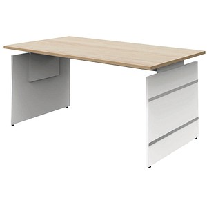 4044917435957 - Schreibtisch 11464050 manuell höhenverstellbar 68-76cm (H) 160cmx80cm (BxT) rechteckig ahorn weiß mit alusilbernen Applik 4044917435957 - Schreibtisch 11464050 manuell höhenverstellbar 68-76cm (H) 160cmx80cm (BxT) rechteckig ahorn weiß mit alusilbernen Applik
