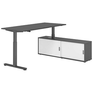 4032062334812 - VXMST19SB elektrisch höhenverstellbarer Schreibtisch grafit rechteckig T-Fuß-Gestell grau 1800 x 800 cm