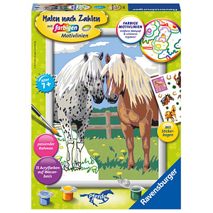 4005556285662 - Malen nach Zahlen 18x24 cm mit farbigen Motivlinien Glückliche Pferde