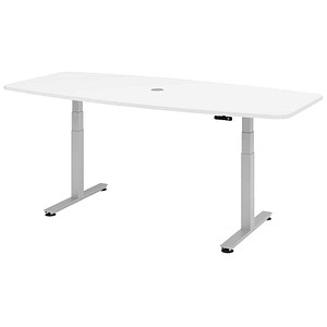 Hammerbacher Sitz-Steh-Schreibtisch VXDSM, elektrisch höhenverstellbar, 127cm (H), 220x103cm (BxT), weiß / silber 4032062176542 Hammerbacher 4 Stück