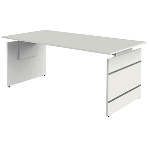 4044917427549 - Schreibtisch 1144161 manuell höhenverstellbar 68-76cm (H) 180cmx80cm (BxT) rechteckig weiß   weiß mit alusilbernen Applika