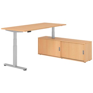 4032062329757 - Schreibtischkombination XDSM 19 höhenverstellbar 63-127cm (H) 160x80cm (BxT) rechteckig buche   silber 4032062329757 Hammerb