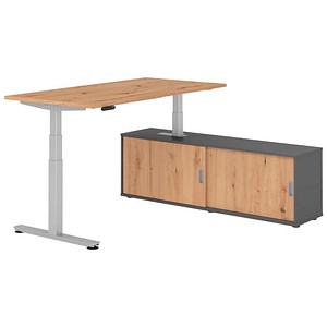 4032062329726 - VXDSM16SB elektrisch höhenverstellbarer Schreibtisch asteiche rechteckig T-Fuß-Gestell silber 1600 x 800 cm